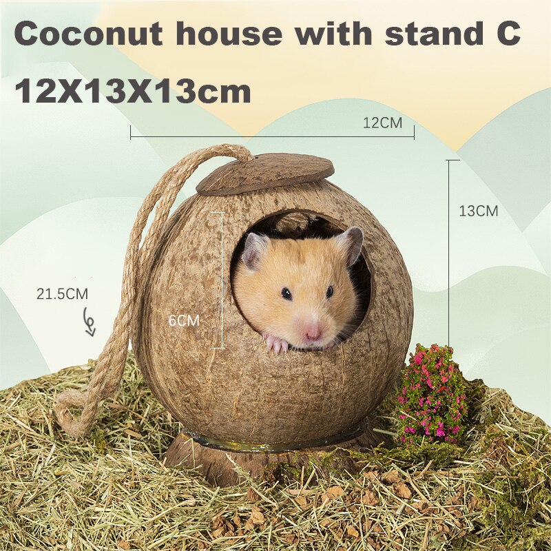 Hamster naturlig kokosnød hus lille kæledyrsskur hus senge gunie tyggelegetøj hamster tilbehør fuglebure: Kokoshus c