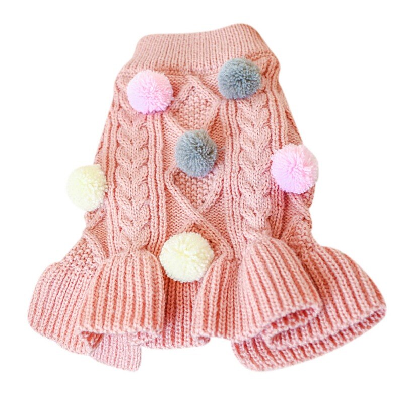 Winter Dog Cat Sweater Skirt Knitwear Soft Warm Ball Dog Clothes For Dogs Cats Coat For Small Yorkie Chihuahua Pet Clothing: Pink / S