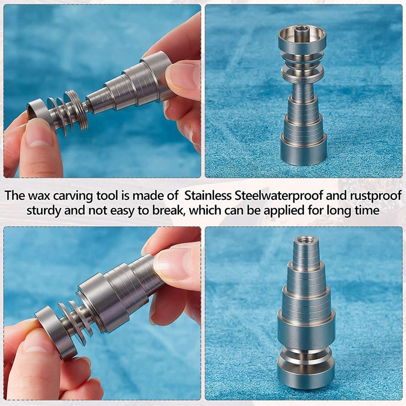 Praktische 2 Stuks Titanium Wax Tool Rvs Cap Wax Tool Universele 6 In 1 Metalen Wax Tool Waterdicht Rustproof wax Carvi