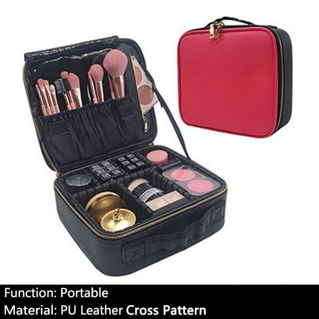 Female Beauty Makeup Case Brushes Organizer Storage Box Bolsa Maquillaje Women Cosmetic Bag For Makeup Suitcase: A Rose Red