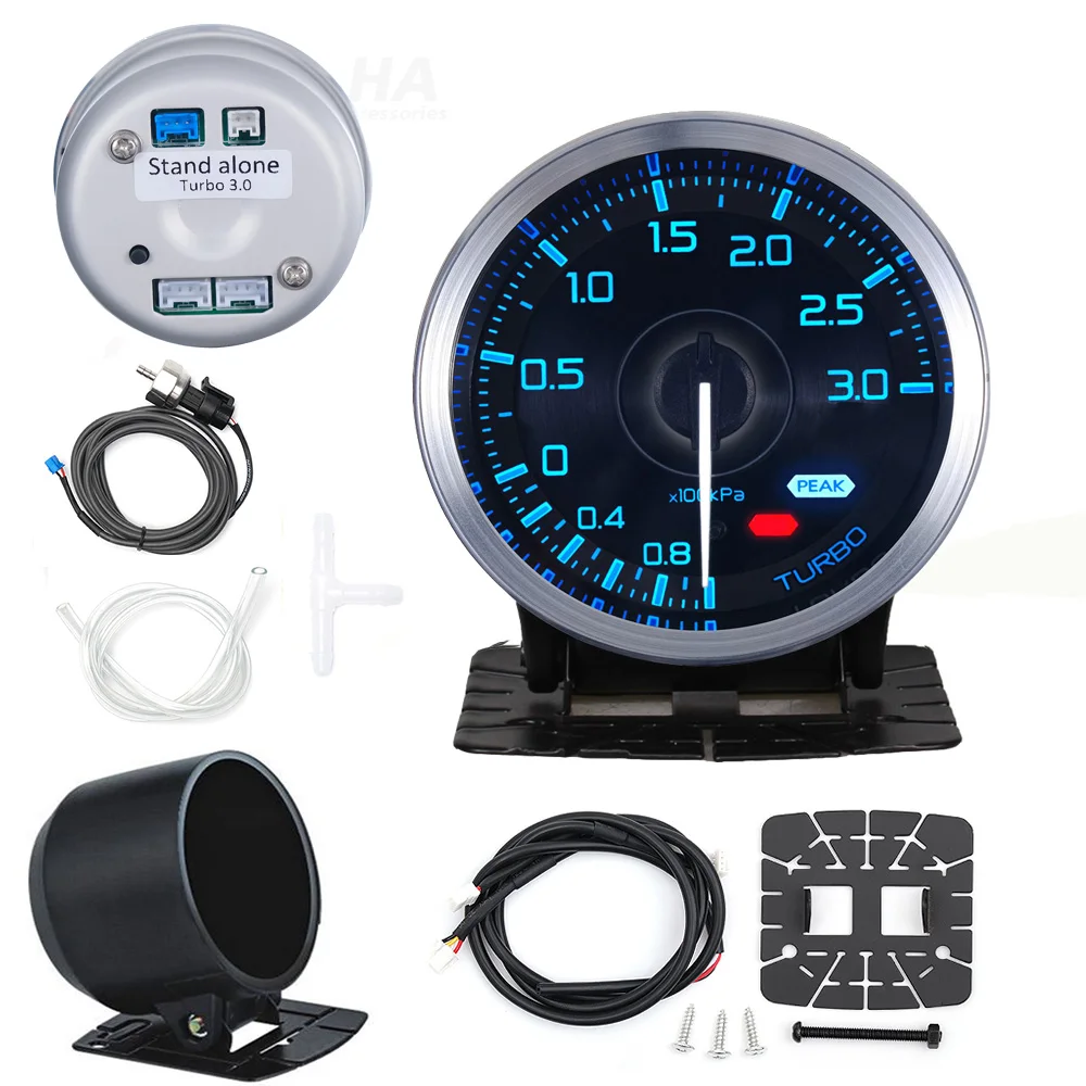 Ha tilbehør 60mm automatisk måler 7 farve def i advance  a1 olietryk turbo boost egt udstødningstemperatur omdrejningstæller vand olietemperatur: Orange