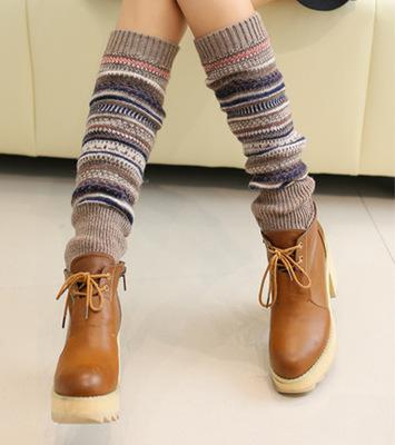 Antikke farve striber kvinder strikkede sokker lange scaldamuscoli gamacher støvler kvinder vinter varmere boho varme: 3