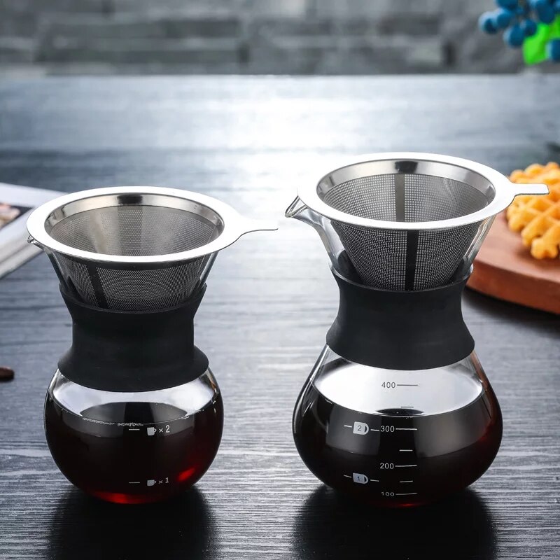 Värmebeständig kaffekanna i glas med filter i rostfritt stål handdroppskanna kafébryggare dela kanna barista häll över kaffebryggare