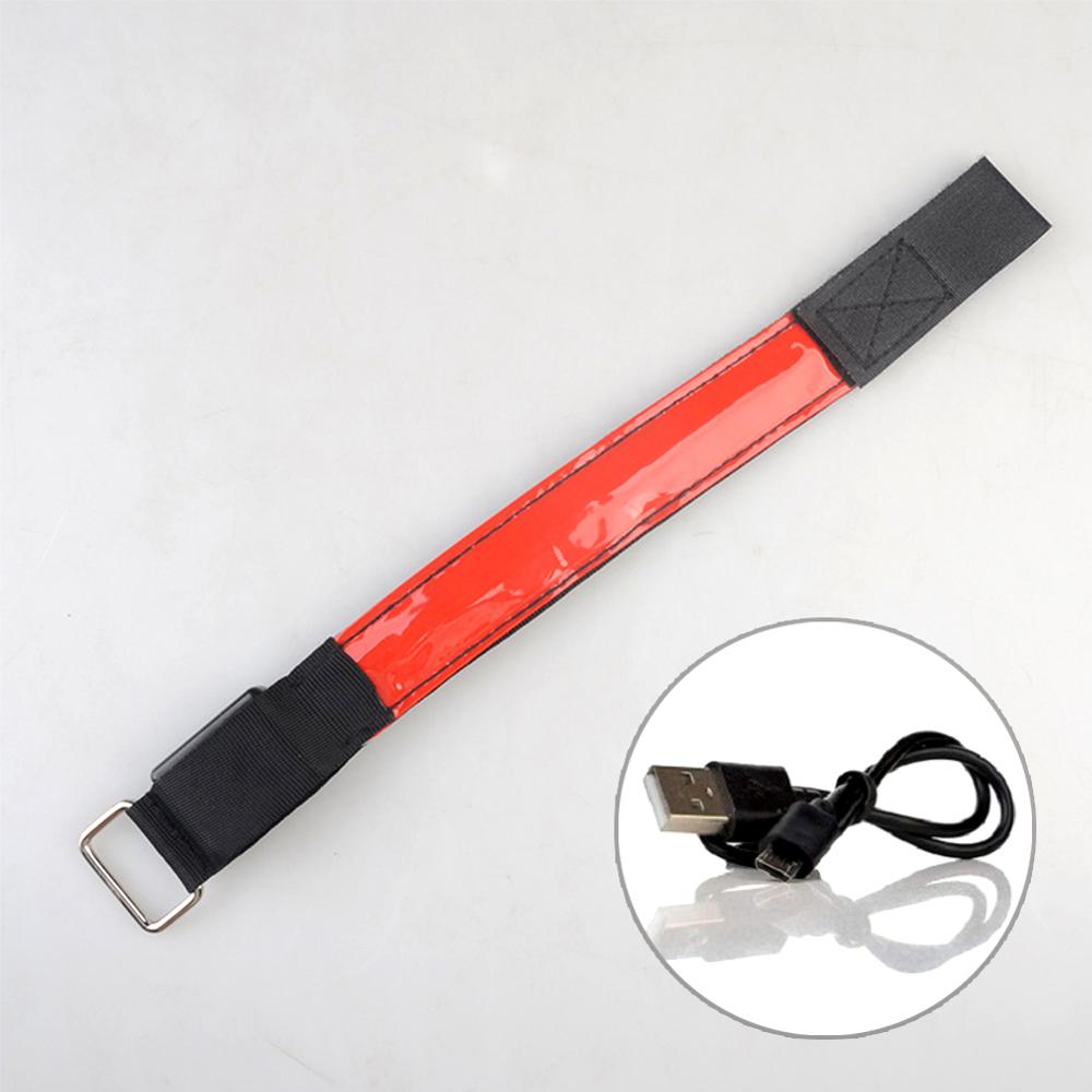 Ledet lysende armbånd usb genopladeligt løbende reflekterende bånd cykeludstyr nattesikkerhedsbånd til joggere cyklister vandrere koncerter: Rød