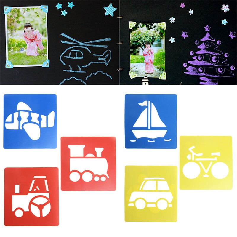 6x Kinderen Vervoer Vormige Plastic Schilderij Tekening Sjabloon Stencil Kinderen Speelgoed 24BE