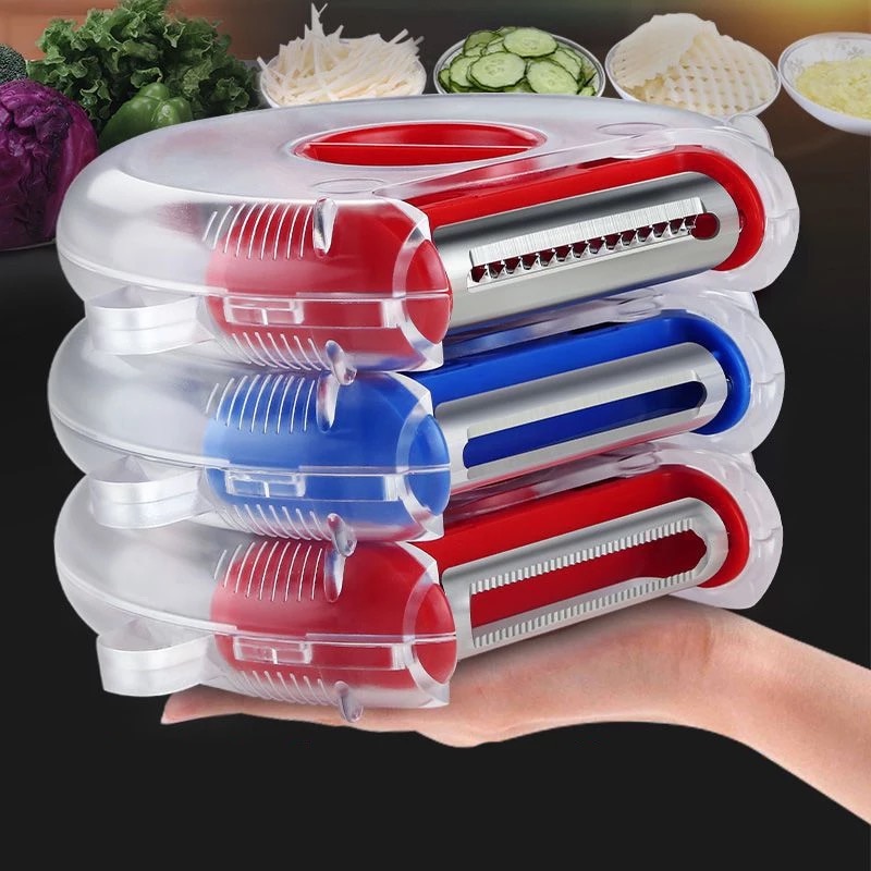 3 en 1 Set con tres peladores mágicos Acero inoxidable cortador pelador trituradora Julienne cortador Multi hoja de cáscara zester rallador de herramienta de cocina