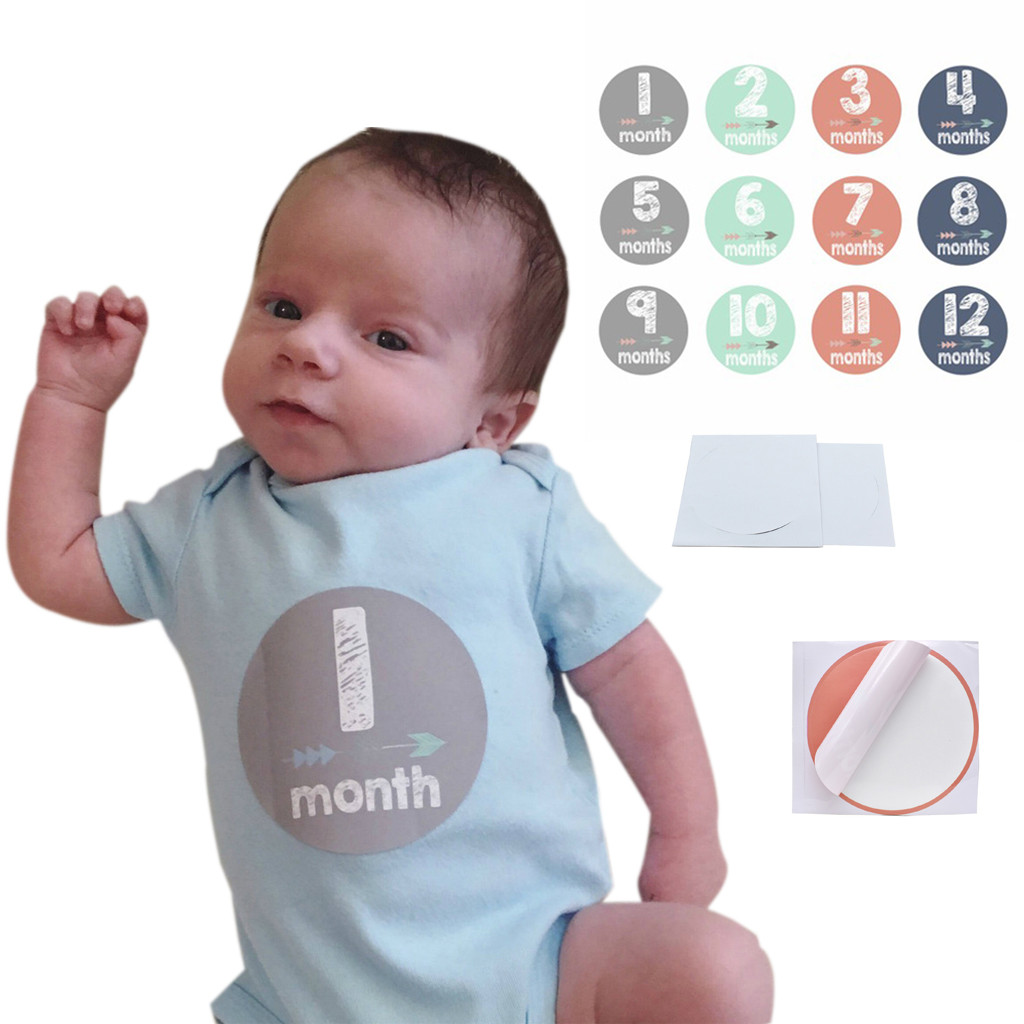 12 Pcs/Set Month Sticker Baby Photography Monthly Festival Anniversary Stickers Self Adhesive Background Label Birt
