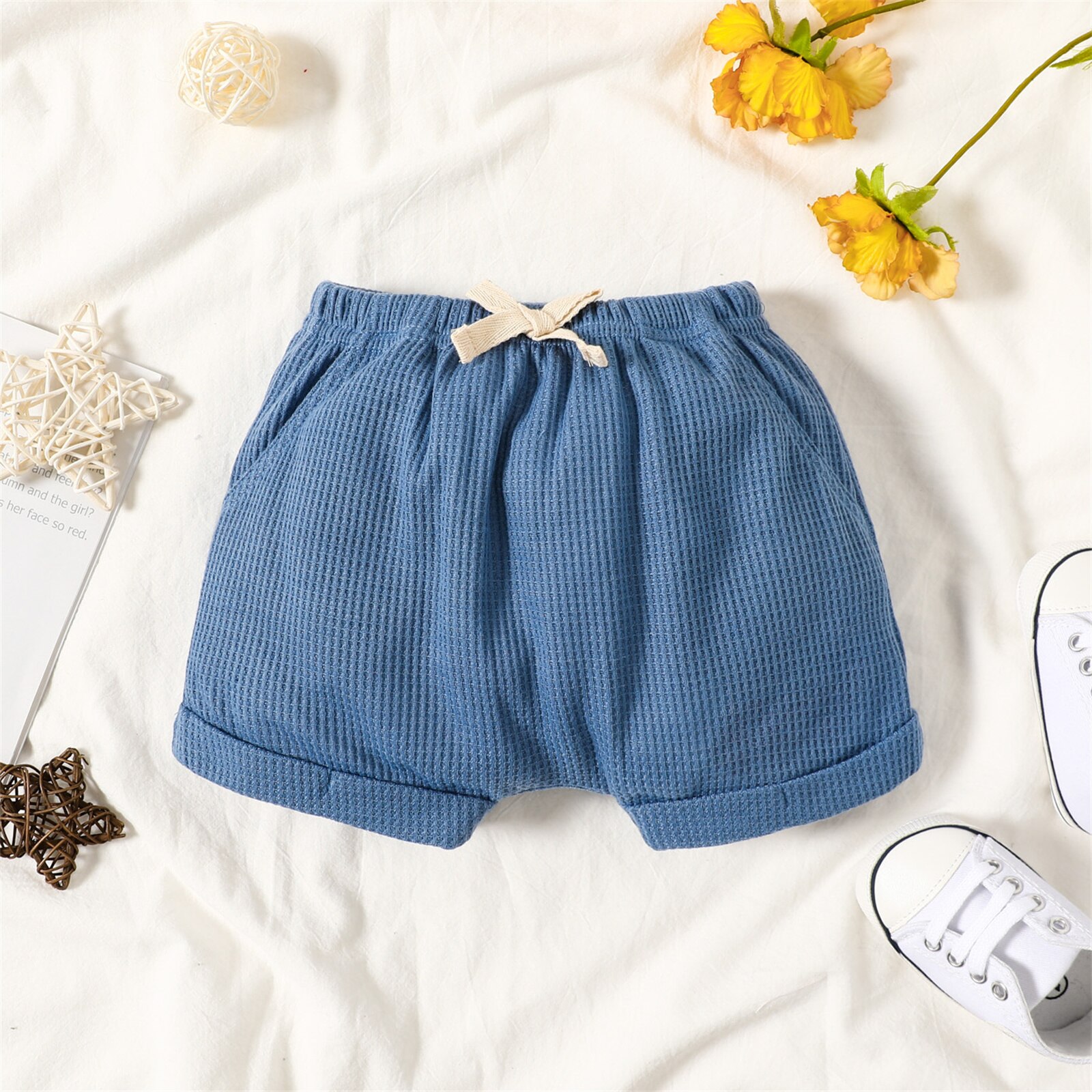 PatPat – short taille élastiquée pour bébé garçon, avec poches, couleur unie: Blue / 18-24 Months