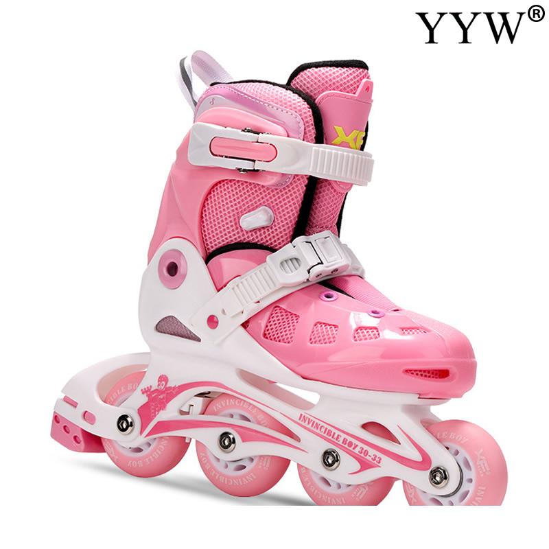 Kids Adjustable Inline Roller Skates Blade Skating Sliding Beginner 4 Wheels Summer Outdoor Girls Boys Blue Pink Breathable: Pink / Size M 30-33