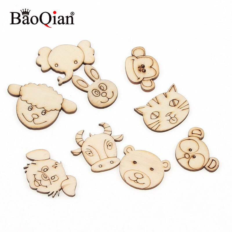 30 Stück natürliches schönes Tiermuster aus Holz zum Selbermachen, Holzhandwerk für handgefertigte Scrapbooking-Kunst, Zubehör, NäHenne, Heimdekoration