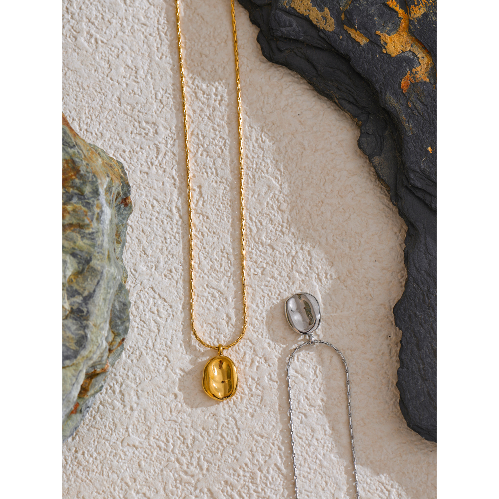 Yhpup Simple Stainless Steel Metal Square Hammer Pendant Necklace Gold Silver Color 18K PVD Plated Collar Jewelry