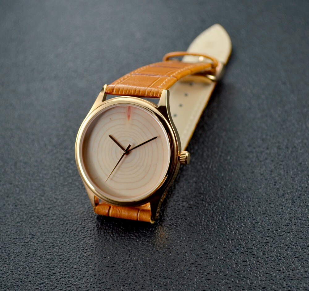 Boom Ring Horloge Rose Goud Unisex Wereldwijd