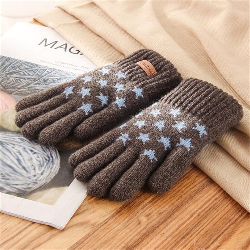 Children's Gloves Winter Boys Thickened Warmth Five-pointed Star Knitting Yarn for Boys