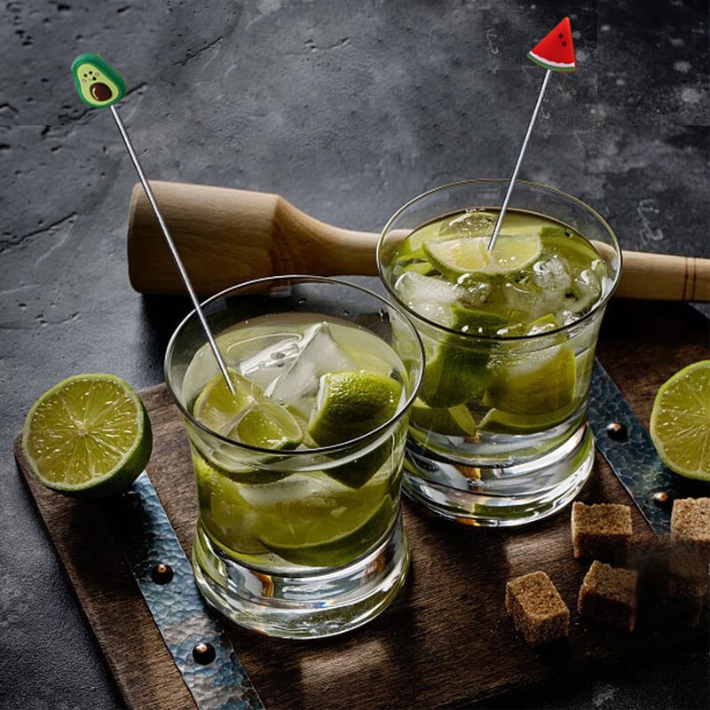 Wine Glass Bar Swizzle Mixing Sticks Stainless Steel Cocktail Sticks Reusable Juice Chocolate Drink Picks Mixing Muddler Spoon