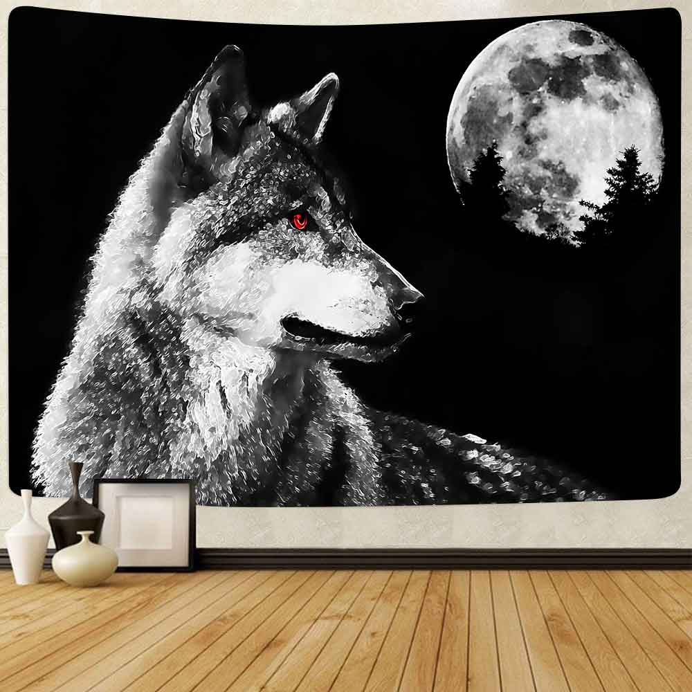 Simsant wolf and forest tapestry animal jungle art vägghängande gobelänger för vardagsrum sovrum sovsal hem filt dekor
