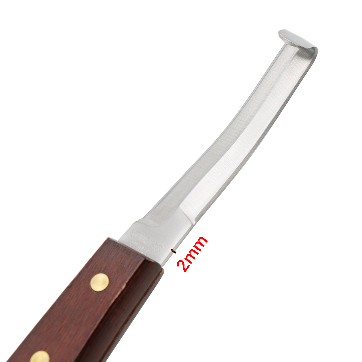 1 cuchillo para pezuñas de caballo, hoja de acero inoxidable de doble filo, cuchillos para recortar pezuñas con mango de madera, herramienta para recortar pezuñas de ganado ovino