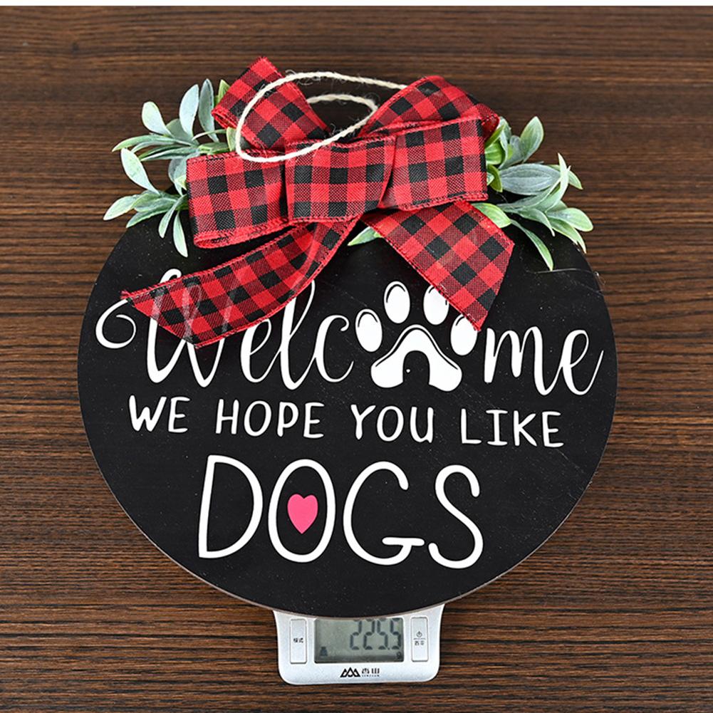 Wooden Doorplate Welcome Sign Home Decoration Leaf Wreath Door Pendant Trim