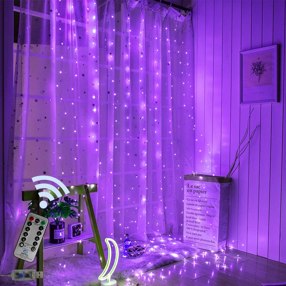 Rideau lumineux LED avec télécommande, 3x3M, USB, féerique, pour noël, nouvel an, extérieur, mariage, fête à domicile, décoration: Violet / 3x1M 100LED