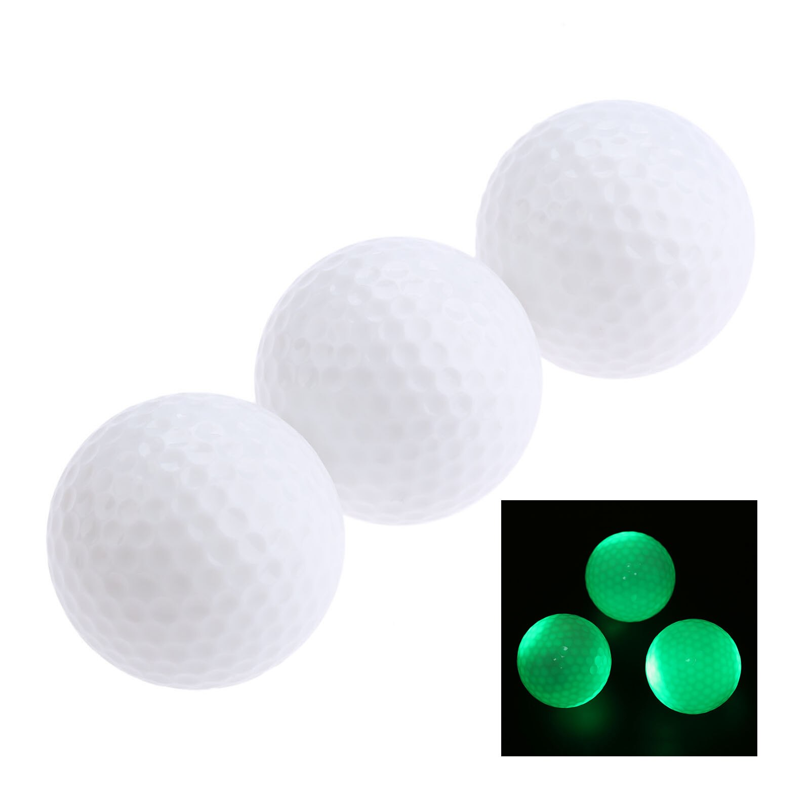 3 st/låda led golfbollar nattträning konstant lysande två lager surlyn golf träningsbollar 42.6mm(1.67 &quot;) diameter match: Grön