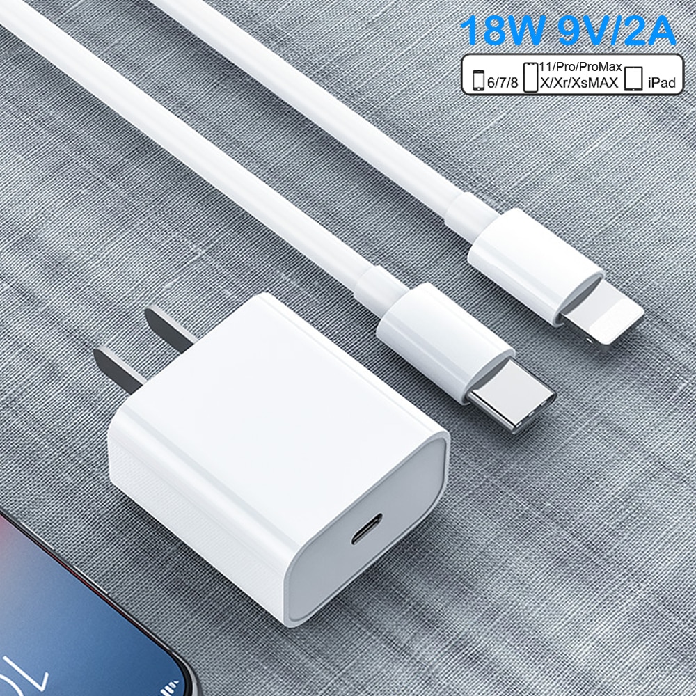 Pd Snel Opladen 18W 9V/2A USB-C Type-C Bliksem 1/2M Kabel lader Adapter Voor Iphone 11 11Pro Max Xs Ipad Mini Pro Air