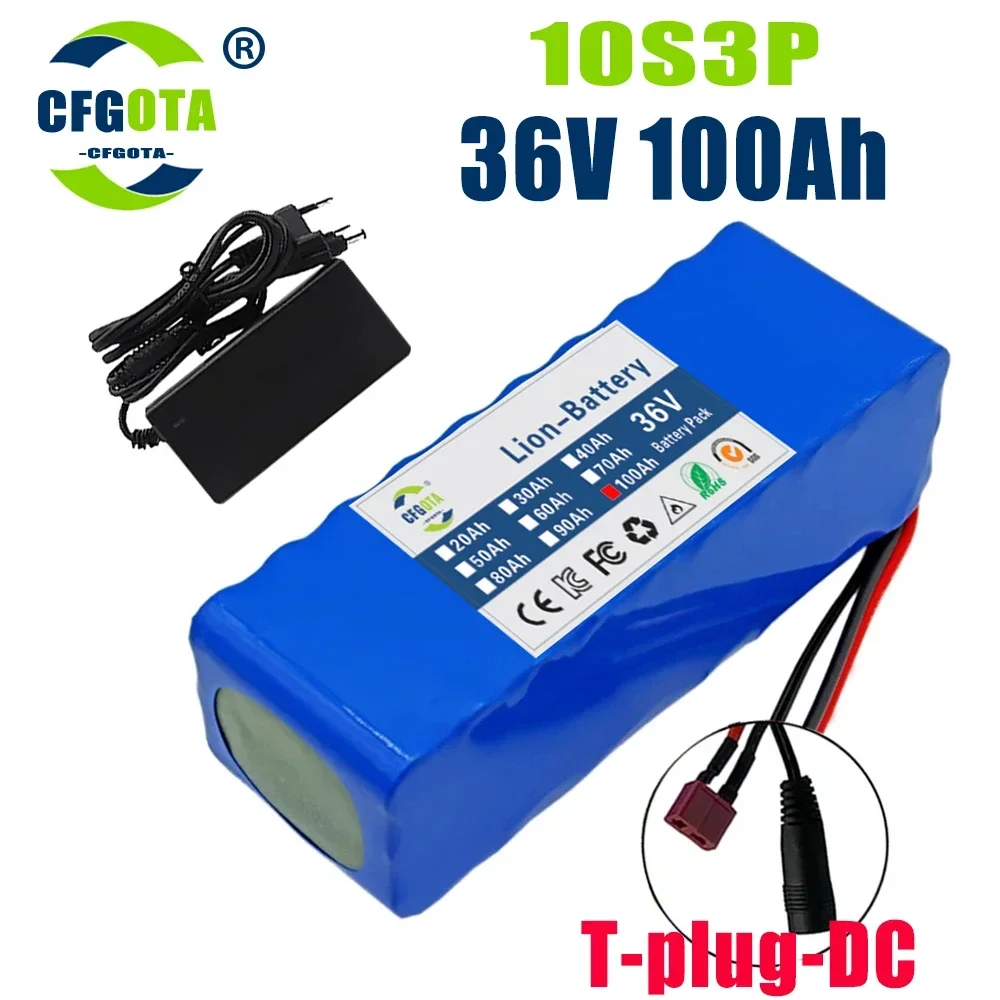 36V 100ah 18650 Batterij 10S 3P 100000Mah Ingebouwde 15a Bms, 250W-500W Batterij + 42V 2a Oplader: GRIJS
