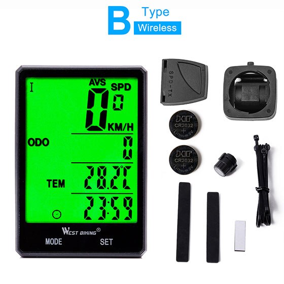 Velocímetro de ciclismo WEST BIKING, pantalla grande de 2,8 pulgadas, impermeable, 20 funciones, inalámbrico y con cable, odómetro de bicicleta, ordenador: B Wireless
