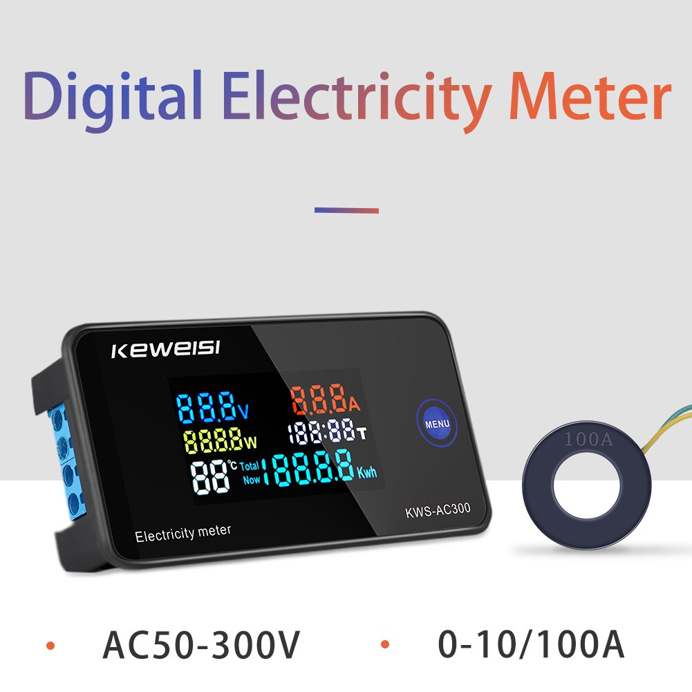 Digitale Elektriciteit Energie Meter Ac 50-300V Sterke Taaiheid 6in1 Kleur Display Elektrische Draagbare Ampèremeter Voltmeter