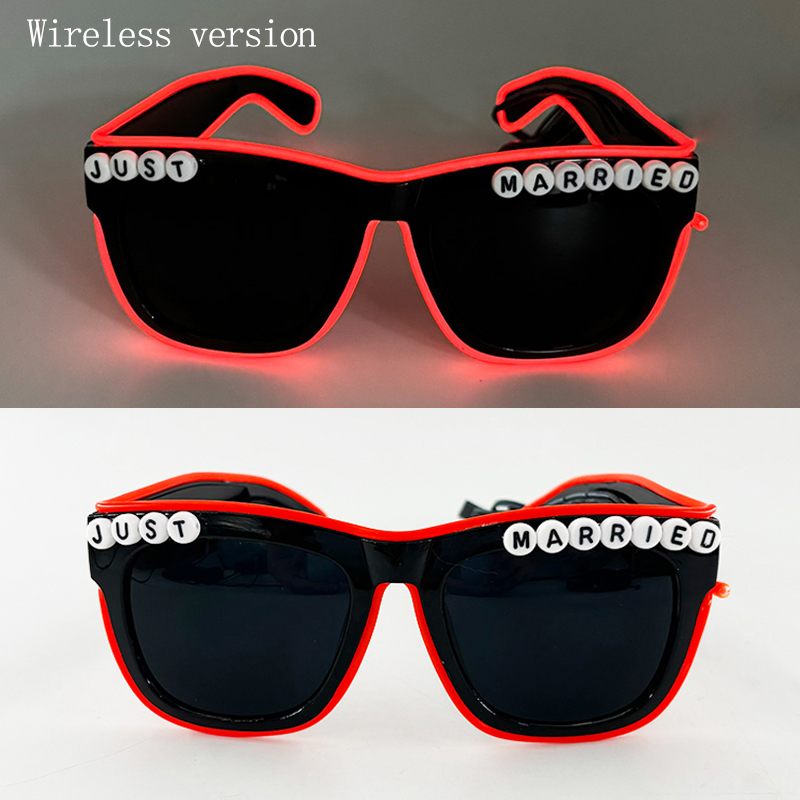 Wireless Led Jsut Married Sunglasses Bride Accessories Wedding As Honey Bride And Groom Glowing Wedding Heart Glasses: light yellow