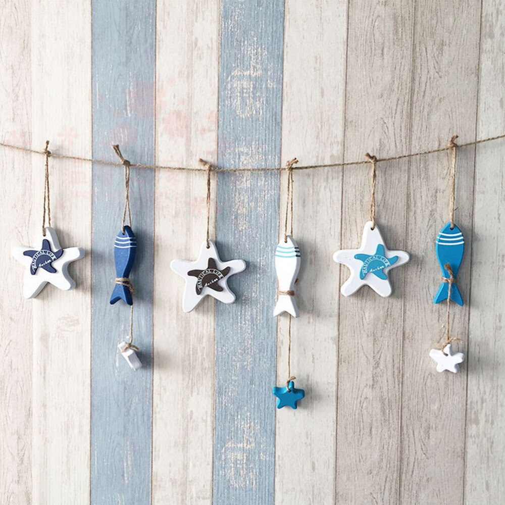 1PC Mediterranean Starfish Hung Fish Nautical Decor hang small adorn Crafts Wood Fish/decorated marine pendant