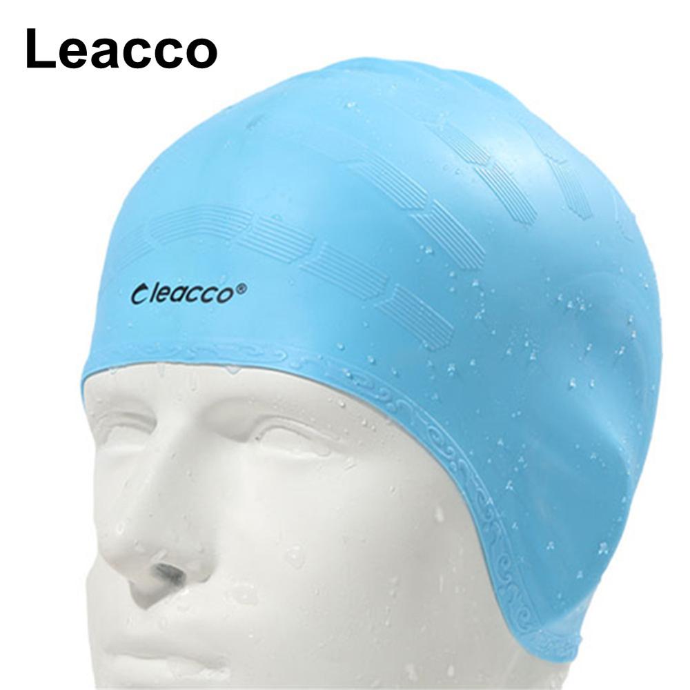 Man women high spandex large size swimming wear hat Adults Waterproof swimming caps silicone swimming hat Protect Ears: lake blue