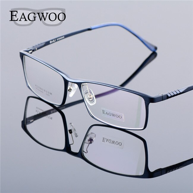 Eagwoo, gafas graduadas de cara ancha de aluminio para hombres, montura óptica de borde completo, gafas de negocios, gafas grandes ligeras MF2351: Azul