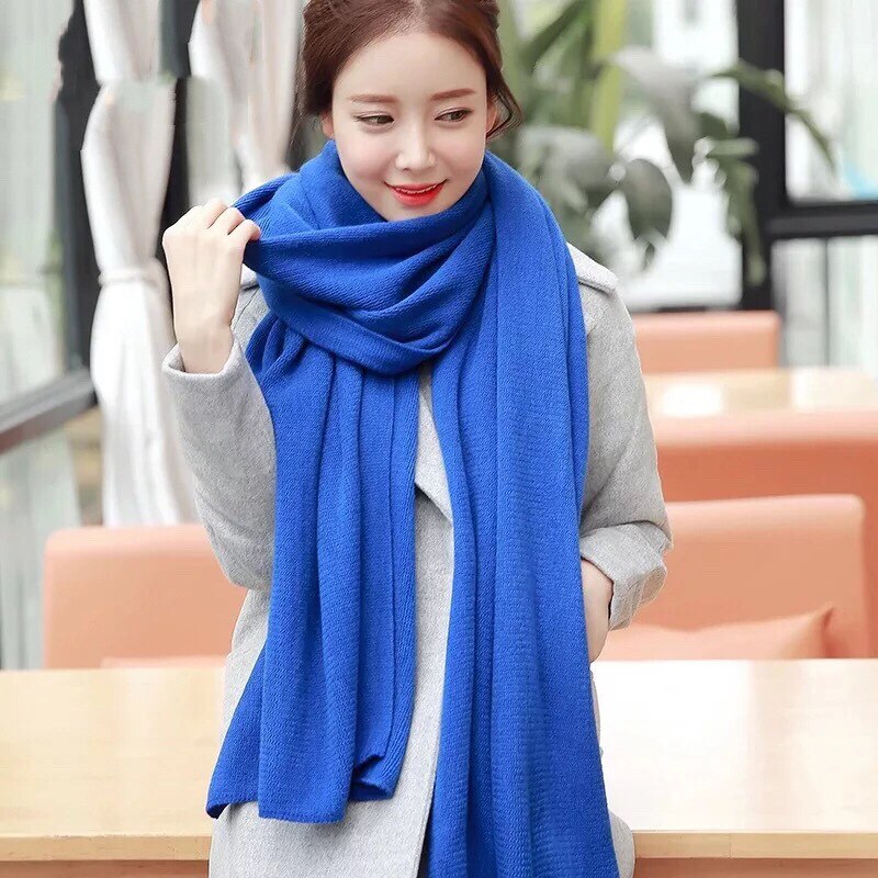Écharpe longue tricotée pour femmes | Écharpe blanche, unie, tricotée, Pashmina, châles à envelopper, pour filles, cou de Snood, noir, gris, rouge: Sapphire