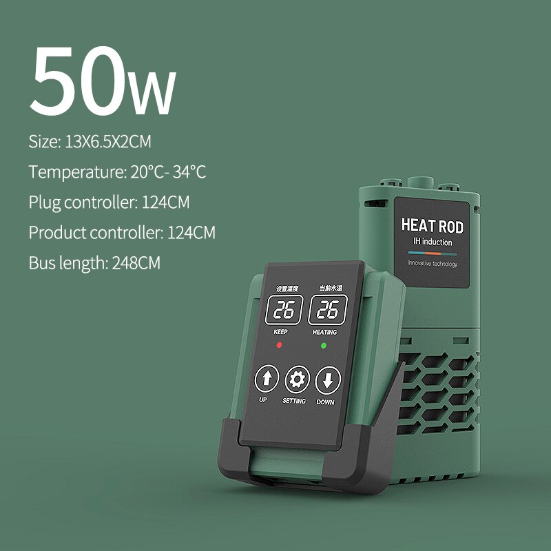 SUNSUN Aquarium Submersible Auto Temperature Heater Fish Tank LCD Display Adjustable Water Constant Temperature Heating Rod: 50w
