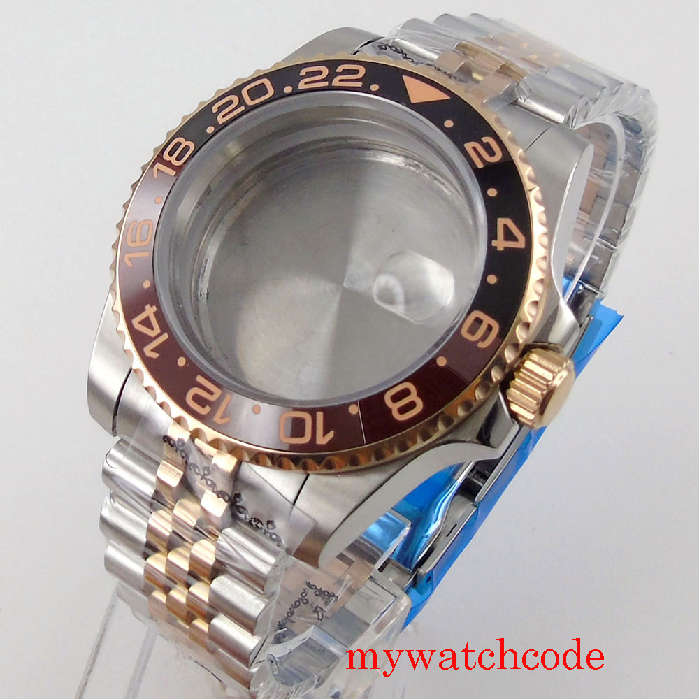 Caja de reloj de buceo sub resistente al agua de 20bar, parte trasera de cristal, oro rosa plateado para movimiento NH34 NH35 NH36 NH37 NH38 NH39: Rose Gold