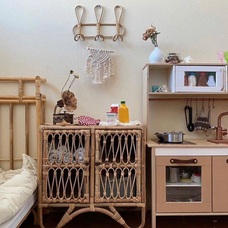 Rattan væg kroge børnetøj organisator rack tøj hat hængekrog rattan bøjle børneværelse dekor hænger