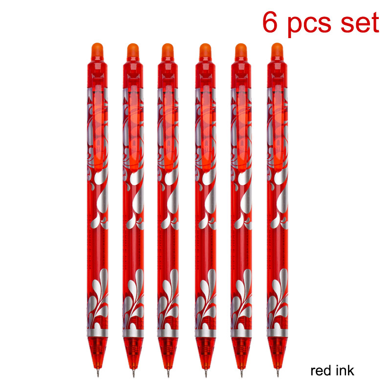 Juego de bolígrafos de Gel borrables de 0,5mm, varilla de repuesto de 6 colores, bolígrafo borrable de tinta mágica, mango lavable, papelería escolar para escritura y oficina, 6 uds.: Rojo