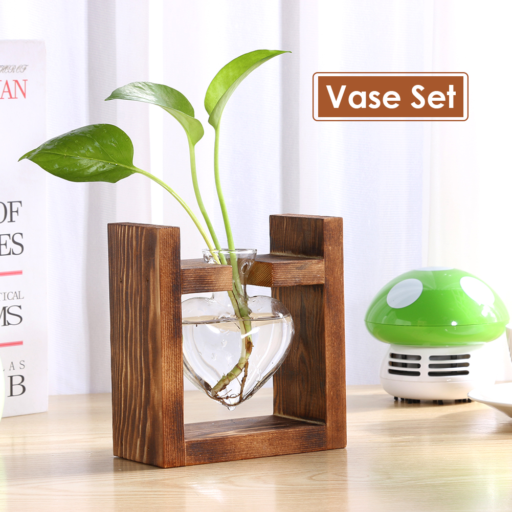 Glas og træ vase plante terrarium bord desktop hydroponics plante bonsai urtepotte hængende potter med træbakke boligindretning: Type 10