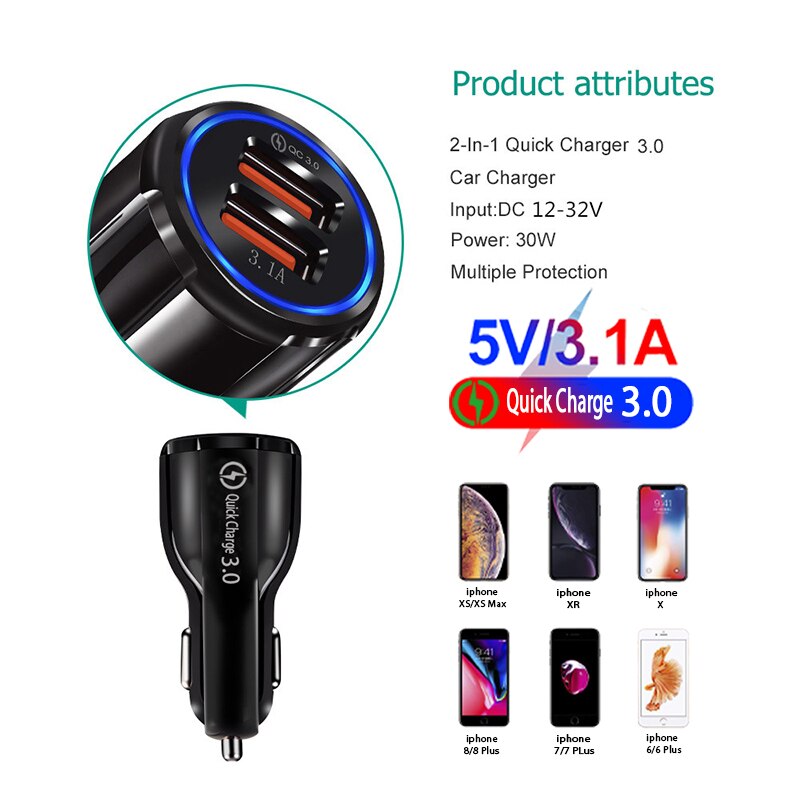 Gute 3,1 EINE 2 Hafen Auto USB Ladegerät Schnell Ladung 3,0 praktisch USB Ladegerät Schnelle Auto Ladegeräte für iphone ios Huawei Android Telefon