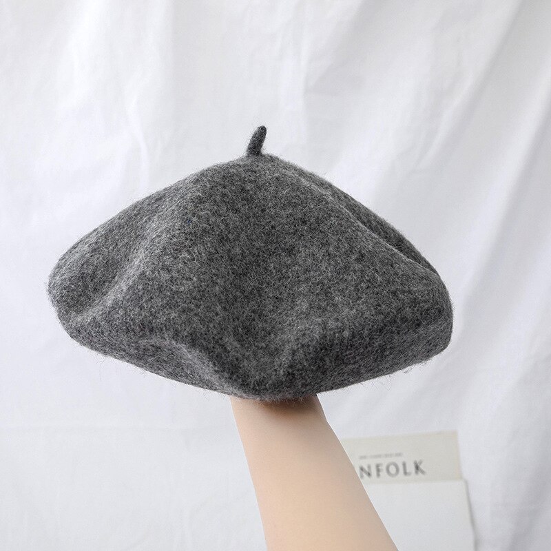 Béret en laine pour femme, chapeau rond, épais et , plusieurs couleurs unies, collection hiver: 016