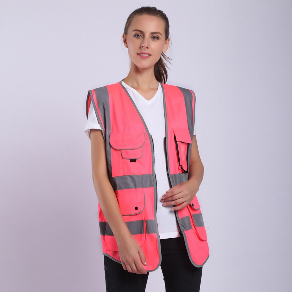Construction Safety Vest Reflective Work For Men Women Hi Vis Vest With Reflective Stripes Safety Vest Pockets And Zipper