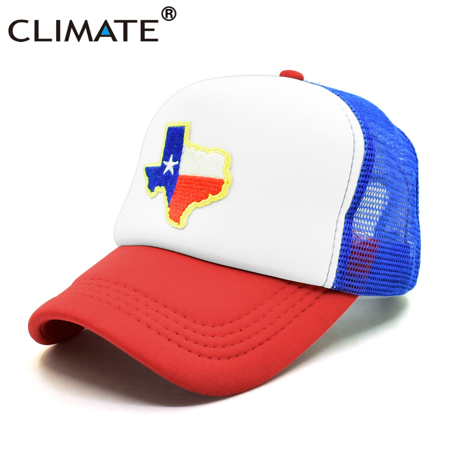 CLIMATE Texas Trucker Cap State of Texas Cap Flag of Texas Map Mesh Cool Hat Cap Cool Mesh Cap Adult: Red Blue / Kid 52to55cm head