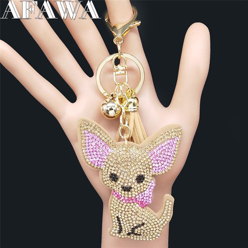 Chihuahua Dog Crystal Bag Accessories for Women Yellow Gold Color Keyring Jewelry llaveros para mujer K2502S01: coffee A ka fei