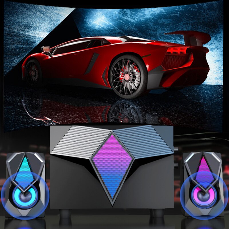 3.5Mm Usb Bedrade Computer Speakers Bass Stereo Subwoofer Kleurrijke Led Light Speaker Soundbar Voor Laptop Telefoon Dvd Mp3 Mp4