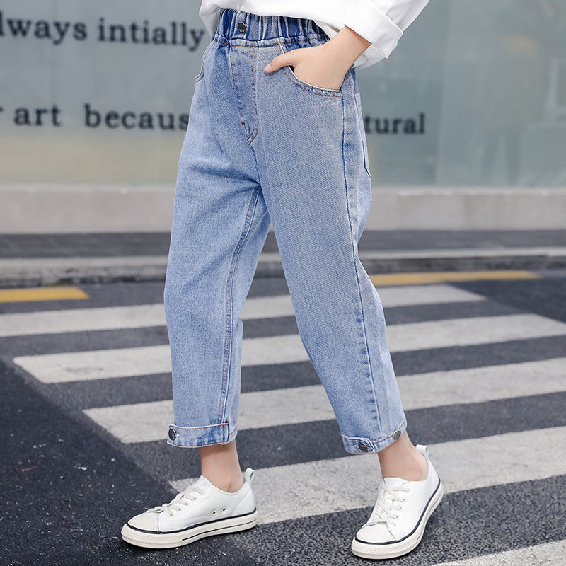 Herfst winter kind baby meisjes jeans broek kinderen rechte jeans broek voor meisjes elastische taille denim broek broek  w516