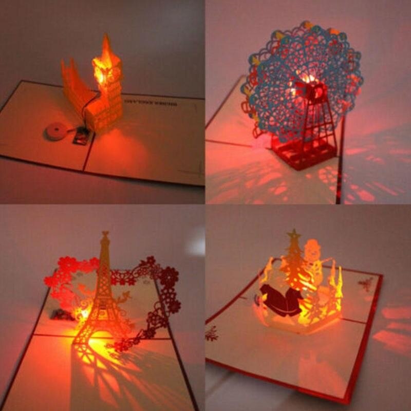 3D Light Greeting Festival Card Up Postcard Handmade Christmas Paper Card Birthday Music Paper Craft P0L3
