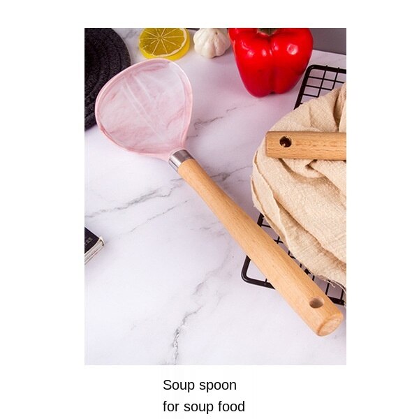 Silicone Kitchenware Cooking Accessories Set Hanging Hole Storage Stand Non-stick Cookware Spatula 7 Piece Set: Spoon 01