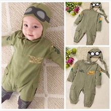 2 Pcs Summer Autumn Baby Kids Boy Infant Pilot Letter Printed Cotton Romper+Cap Jumpsuit Outfits Set Clothes 6-24M