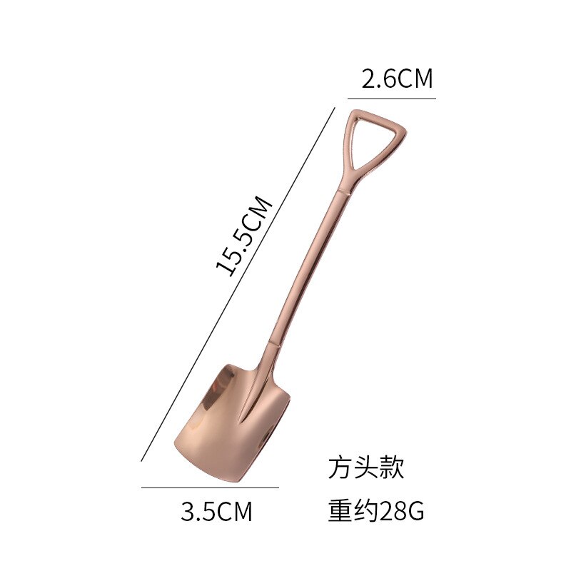 1pc metal is kaffe ske ske rustfrit stål skovl form shell te guld skeer eftermiddagste dessertsked: Rose guld b