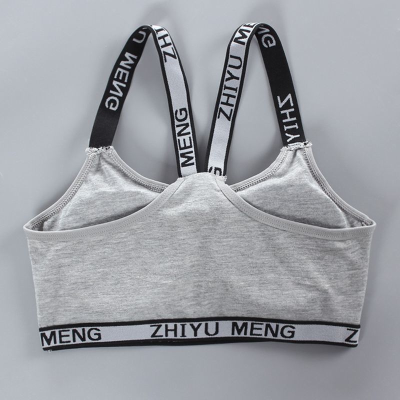 Young Girls Cotton Sport Traning Bra Letters Print Elastic Straps Bralette Vest U50F