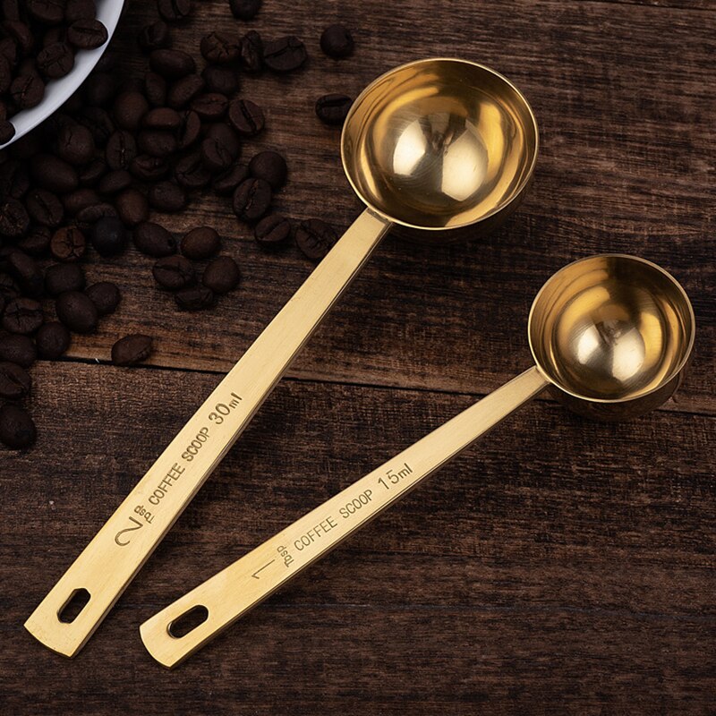 Cuchara medidora dorada de acero inoxidable para leche en polvo, cuchara multifunción para té y café con mango largo, de plata, 15/30ML